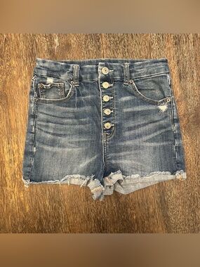 American Eagle Curvy Hi-Rise Shortie Distressed Medium Wash Denim Shorts Size 6